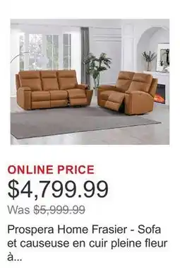 Costco Prospera Home Frasier - Sofa et causeuse en cuir pleine fleur à inclinaison électrique offer