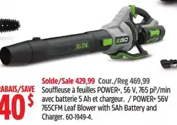 Canadian Tire POWER+ 56V 765CFM Leaf Blower with 5Ah Battery and Charger offer