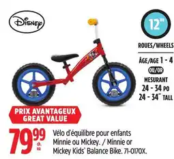 Canadian Tire Disney Minnie or Mickey Kids' Balance Bike offer