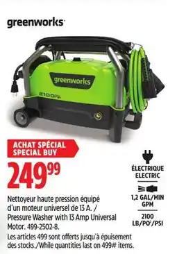 Canadian Tire Greenworks Pressure Washer with 13 Amp Universal Motor offer