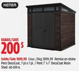 Canadian Tire Keter Pent 7´ x 7´ DecoCoat Resin Shed offer