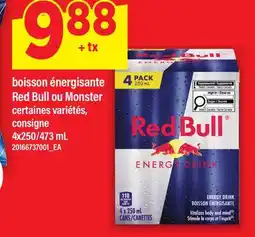 Maxi BOISSON ÉNERGISANTE RED BULL OU MONSTER, 4x250/473 mL offer