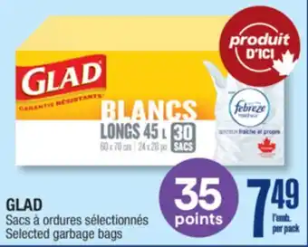 Jean Coutu GLAD Selected garbage bags offer