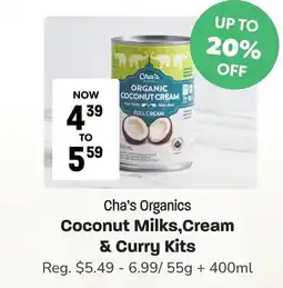 Blush Lane Organics Cha's Organics Coconut Milks,Cream & Curry Kits offer