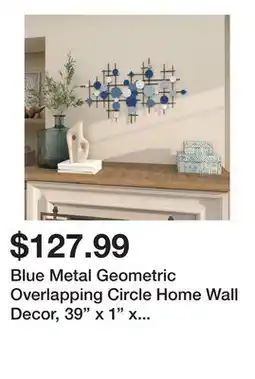 Wayfair Blue Metal Geometric Overlapping Circle Home Wall Decor, 39 x 1 x 23 offer