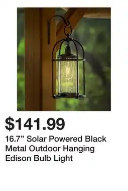 Wayfair 16.7 Solar Powered Black Metal Outdoor Hanging Edison Bulb Light offer