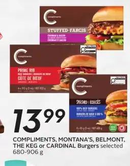 Sobeys COMPLIMENTS, MONTANA'S, BELMONT, THE KEG or CARDINAL Burgers offer