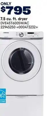 RONA Samsung 7.5 cu. ft. dryer offer