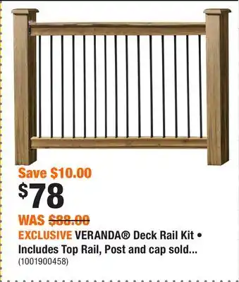 Home Depot EXCLUSIVE VERANDA Deck Rail Kit • Includes Top Rail, Post and cap sold separately offer
