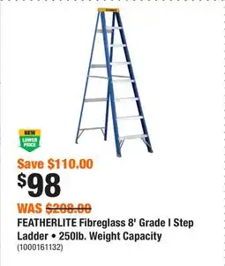 Home Depot FEATHERLITE Fibreglass 8' Grade I Step Ladder • 250lb. Weight Capacity offer