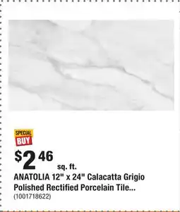 Home Depot ANATOLIA 12 x 24 Calacatta Grigio Polished Rectified Porcelain Tile (11.63SF) offer
