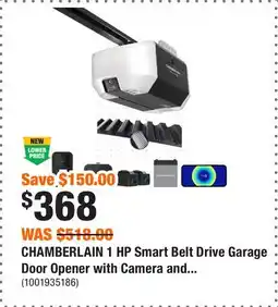 Home Depot CHAMBERLAIN 1 HP Smart Belt Drive Garage Door Opener with Camera and Battery Backup offer