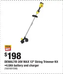 Home Depot DEWALT 20V MAX 13 String Trimmer Kit •4.0Ah battery and charger offer