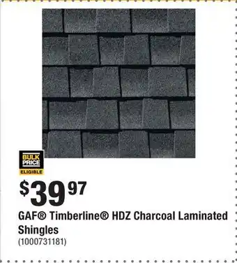 Home Depot GAF Timberline HDZ Charcoal Laminated Shingles offer