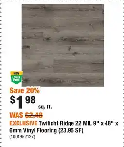 Home Depot EXCLUSIVE Twilight Ridge 22 MIL 9 x 48 x 6mm Vinyl Flooring (23.95 SF) offer