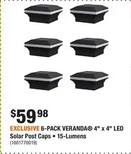 Home Depot EXCLUSIVE 6-PACK VERANDA 4 x 4 LED Solar Post Caps • 15-Lumens offer