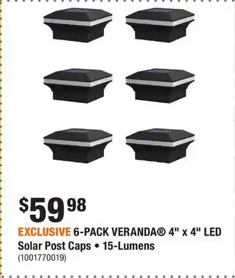 Home Depot EXCLUSIVE 6-PACK VERANDA 4 x 4 LED Solar Post Caps • 15-Lumens offer