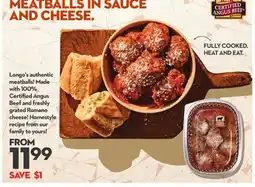 Longo's HOMESTYLE MEATBALLS IN SAUCE AND CHEESE offer