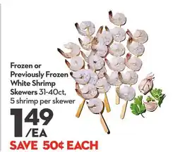 Longo's Frozen or Previously Frozen White Shrimp Skewers offer