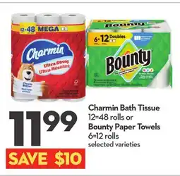 Longo's Charmin Bath Tissue 12 = 48 rolls or Bounty Paper Towels 6 = 12 rolls offer