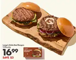 Longo's Sirloin Beef Burgers offer