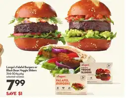 Longo's Falafel Burgers or Black Bean Veggie Sliders offer