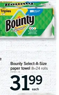 Fortinos BOUNTY SELECT-A-SIZE PAPER TOWEL, 8 = 24 ROLLS offer