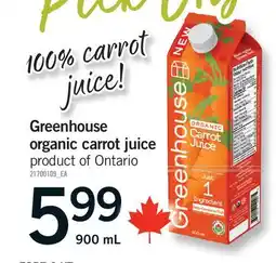 Fortinos GREENHOUSE ORGANIC CARROT JUICE offer