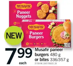 Fortinos MUSAFIR PANEER BURGERS, 480 G OR BITES, 336/357 G offer