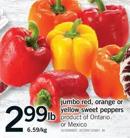 Fortinos JUMBO RED, ORANGE OR YELLOW SWEET PEPPERS, 6.59/KG offer