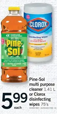 Fortinos PINE-SOL MULTI PURPOSE CLEANER, 1.41 L OR CLOROX DISINFECTING WIPES, 75'S offer
