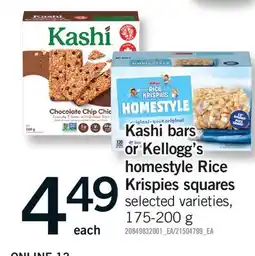 Fortinos KASHI BARS OR KELLOGG'S HOMESTYLE RICE KRISPIES SQUARES offer