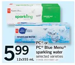 Fortinos PC OR PC BLUE MENU SPARKLING WATER offer