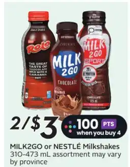 Sobeys MILK2GO or NESTLÉ Milkshakes offer