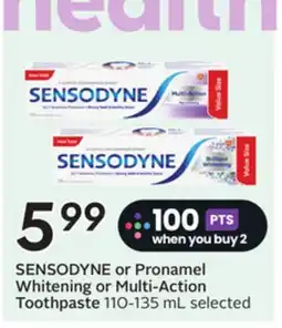 Sobeys SENSODYNE or Pronamel Whitening or Multi-Action Toothpaste offer