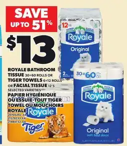 Independent Grocer ROYALE BATHROOM TISSUE 30=60 ROLLS OR FACIAL TISSUE 12'S offer