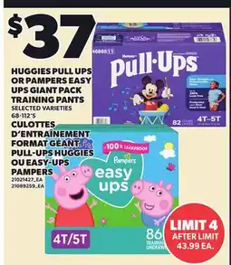 Independent Grocer HUGGIES PULL UPS OR PAMPERS EASY UPS GIANT PACK TRAINING PANTS, 68-112'S offer