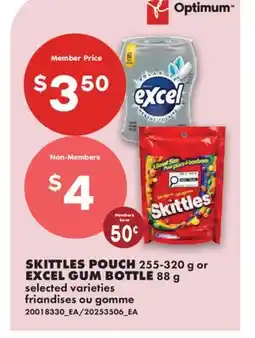 No Frills SKITTLES POUCH, 255-320 g or EXCEL GUM BOTTLE, 88 g offer