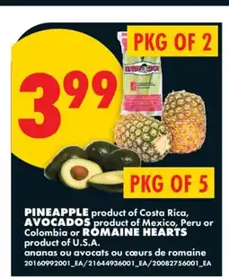 No Frills PINEAPPLE, AVOCADOS or ROMAINE HEARTS offer