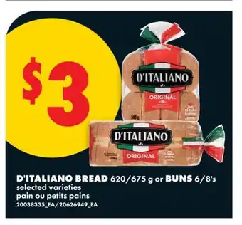 No Frills D'ITALIANO BREAD, 620/675 G OR BUNS, 6/8'S offer