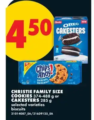 No Frills CHRISTIE FAMILY SIZE COOKIES, 374-488 g or CAKESTERS, 285 g offer