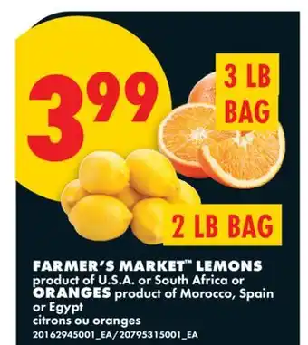 No Frills FARMER'S MARKET LEMONS, 2 LB BAG or ORANGES, 3 LB BAG offer