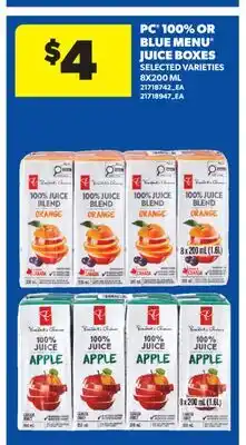 Real Canadian Superstore PC 100% OR BLUE MENU JUICE BOXES offer