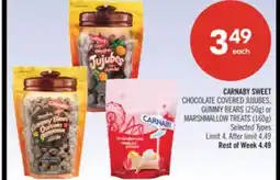 Shoppers Drug Mart CARNABY SWEET CHOCOLATE COVERED JUJUBES, GUMMY BEARS (250g) or MARSHMALLOW TREATS (160g) offer