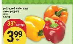 Marché Adonis yellow, red and orange sweet peppers offer
