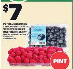 Loblaws PC BLUEBERRIES, 9.8 OZ OR RASPBERRIES, PINT offer