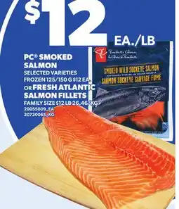 Loblaws PC SMOKED SALMON, 125/150 G OR FRESH ATLANTIC SALMON FILLETS FAMILY SIZE offer