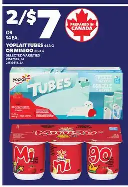 Loblaws YOPLAIT TUBES, 448 G OR MINIGO, 360 G offer