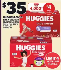 Loblaws HUGGIES ECONO PACK DIAPERS, SIZE N-7, 60-200'S offer