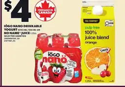Loblaws IÖGO NANO DRINKABLE YOGURT, 6X93 ML/558 ML OR NO NAME JUICE, 1.75 L offer